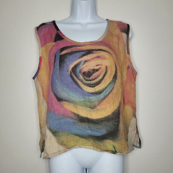 Vintage Caroline Rose 100% linen boxy art to wear top size medium petite - Picture 1 of 7